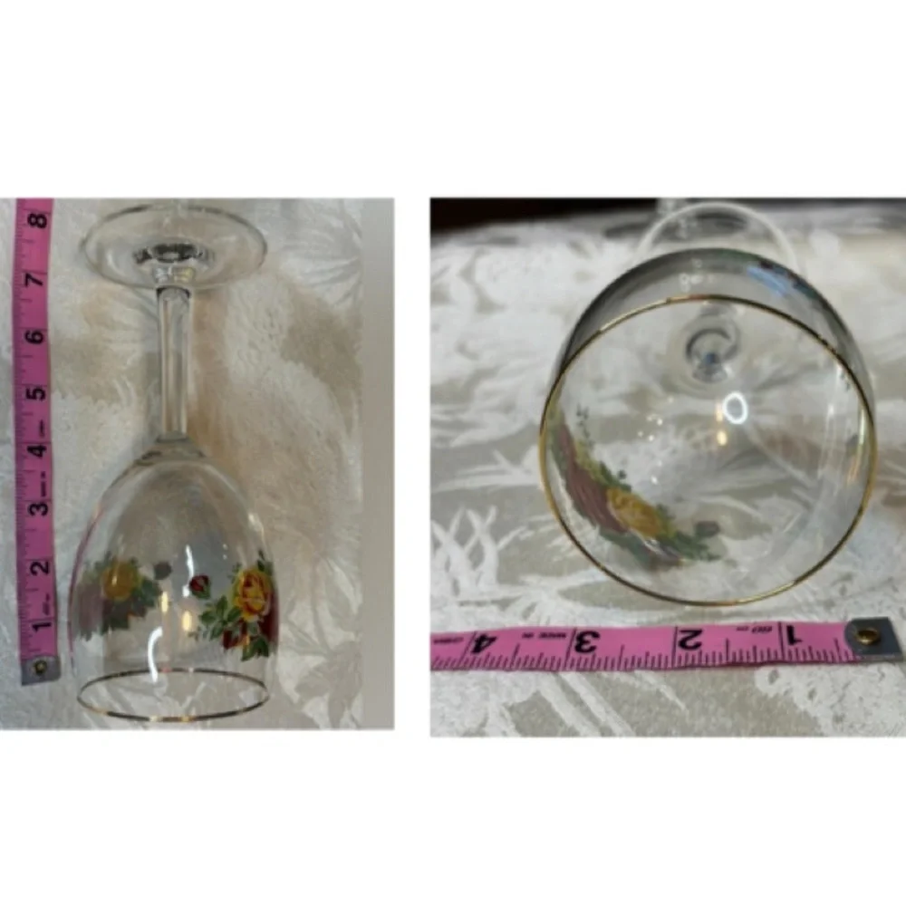 Vintage Royal Albert Old Country Roses Wine Glass Set Barware Burgundy Gold Rim